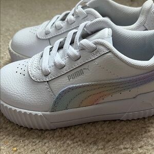 Puma Kids White Sneakers with Pastel Rainbow Detail